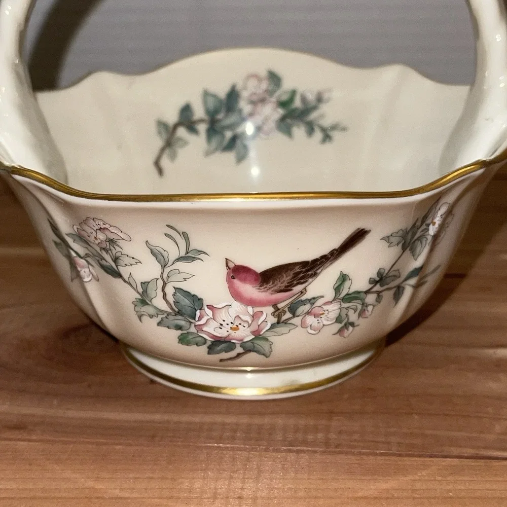 Vintage Lenox serenade basket hand decorated 24k gold bird floral porcelain